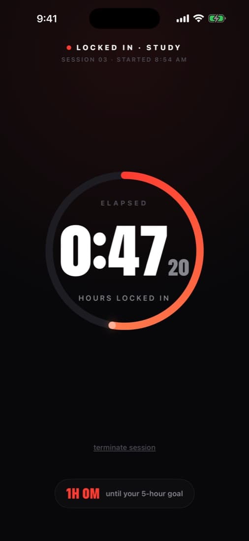 The Resurrect lock-in screen with the session timer